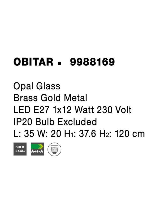 NV 9988169 Závěsné svítidlo OBITAR opálové sklo mosazný zlatý kov E27 1x12W 230V IP20 bez žárovky - NOVA LUCE (obrázek 5)