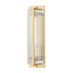 Obrázek pro produkt Nástěnné svítidlo HAWKINS ocel/sklo staromosaz/čirá E27 1x40W - HUDSON VALLEY