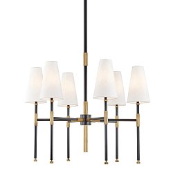 Obrázek pro produkt Závěsné svítidlo BOWERY mosaz/textil starobronz/bílá E14 6x5W - HUDSON VALLEY