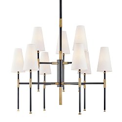 Obrázek pro produkt Závěsné svítidlo BOWERY mosaz/textil starobronz/bílá E14 9x5W - HUDSON VALLEY