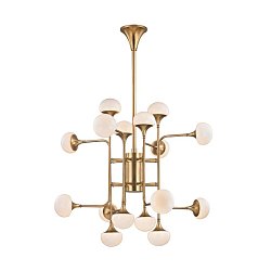 Obrázek pro produkt Závěsné svítidlo FLEMING ocel/sklo staromosaz/opál G9 16x6W - HUDSON VALLEY