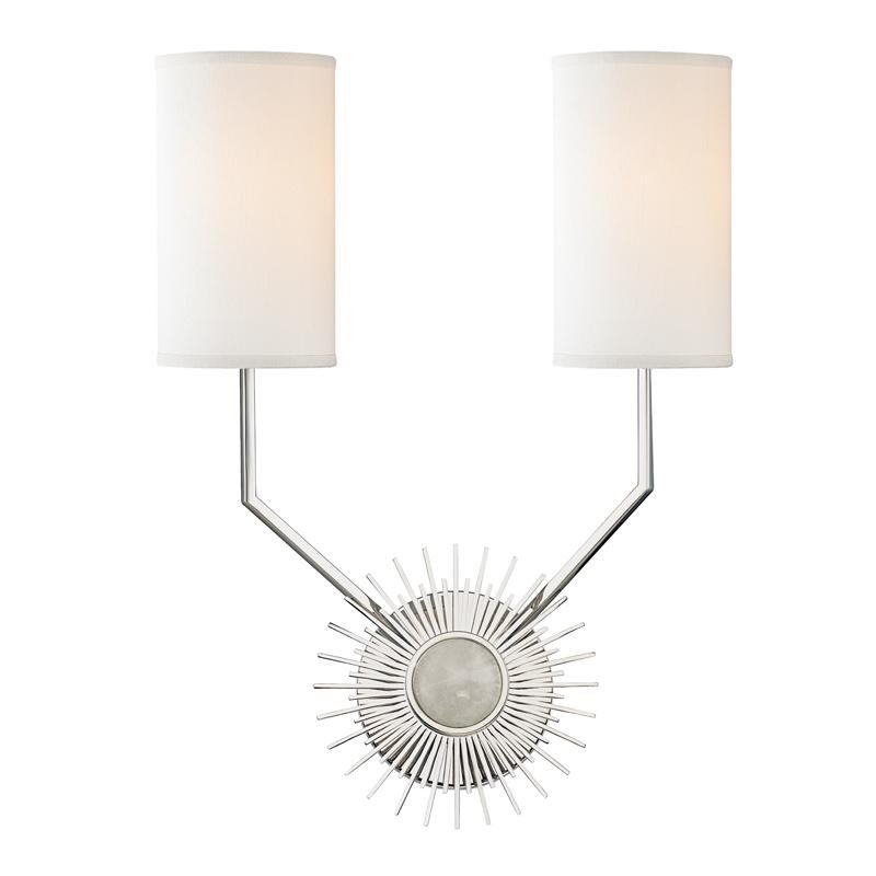 HVLG 5512-PN-CE Nástěnné svítidlo BORLAND ocel/hedvábí nikl/bílá E14 2x40W - HUDSON VALLEY