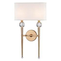 Obrázek pro produkt Nástěnné svítidlo ROCKLAND ocel/hedvábí staromosaz/bílá E14 2x60W - HUDSON VALLEY