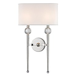 Obrázek pro produkt Nástěnné svítidlo ROCKLAND ocel/hedvábí nikl/bílá E14 2x60W - HUDSON VALLEY