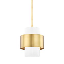 Obrázek pro produkt Závěsné svítidlo CORINTH ocel/sklo staromosaz/opál E27 1x13W - HUDSON VALLEY