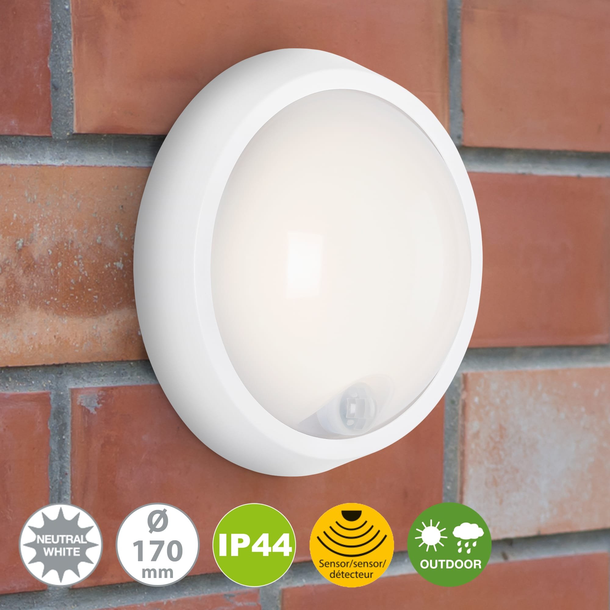 BRILO 3352-016 LED venkovní svítidlo s čidlem, pr. 17 cm, 12 W, bílé - BRILO (obrázek 2)