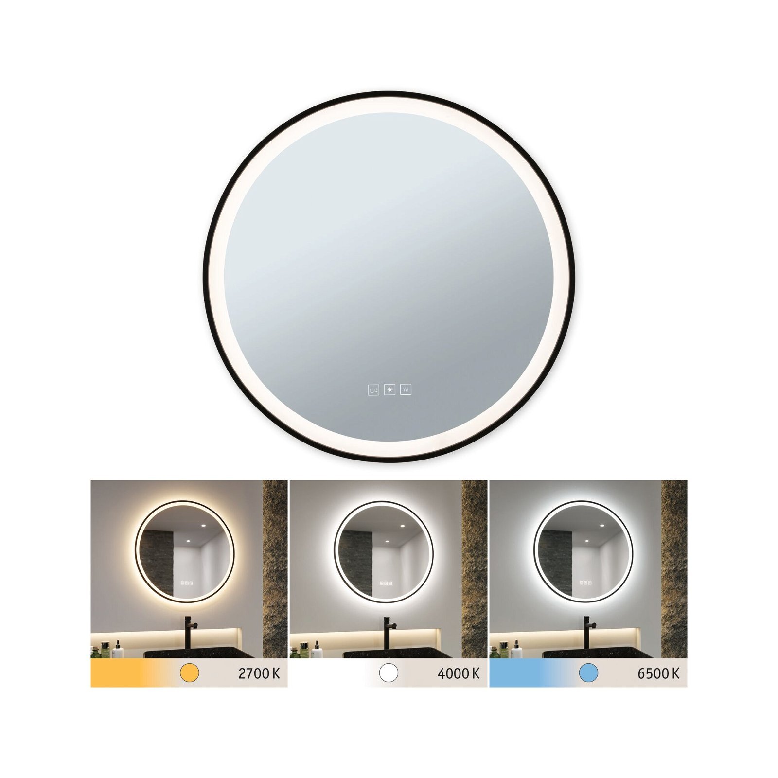 P 71088 LED zrcadlo s osvětlením Mirra IP44 CCT 230V 11,5W stmívatelné černá/zrcadlo - PAULMANN