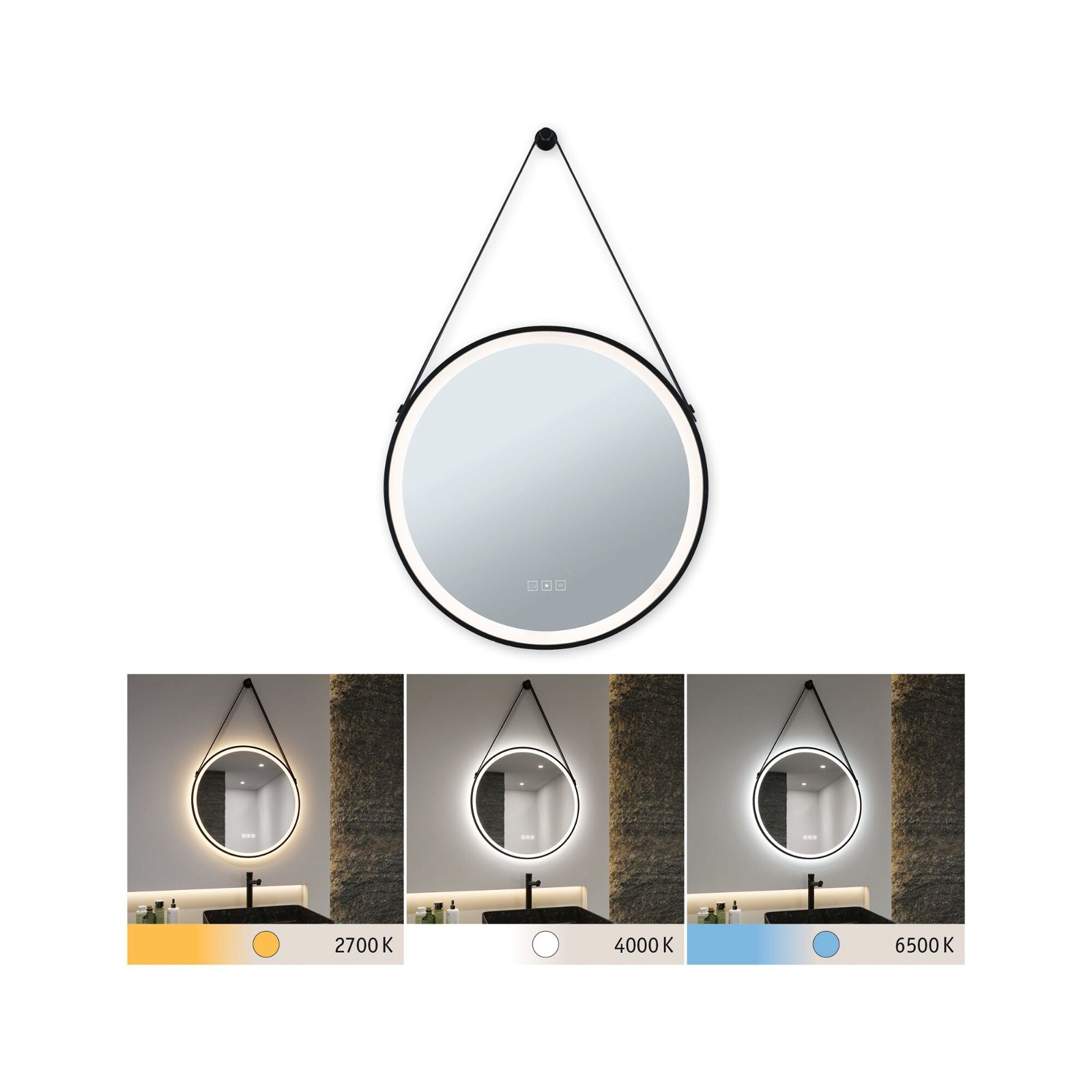 P 71089 LED zrcadlo s osvětlením Mirra IP44 CCT 230V 11,5W stmívatelné černá/zrcadlo - PAULMANN