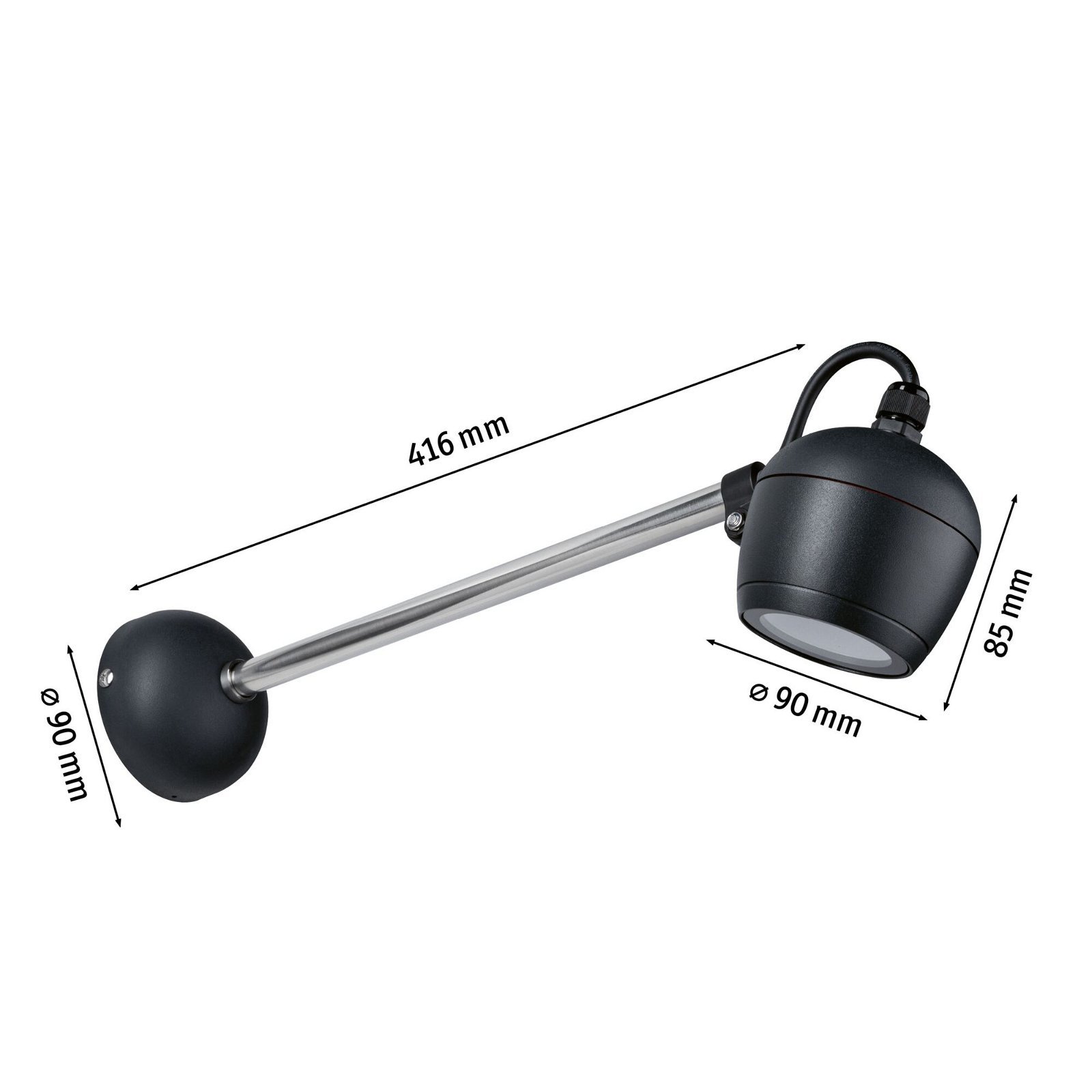 P 94778 Venkovní nástěnné svítidlo Kikolo IP65 90mm 3000K 8W 230V 60° antracit hliník/umělá hmota - PAULMANN (obrázek 2)