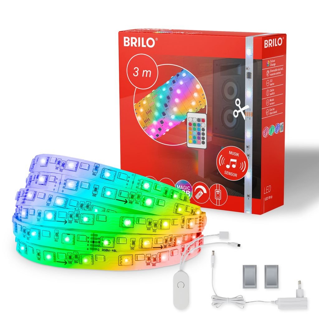 BRILO 2311090 Magic RGBIC LED pásek, 3 metry, s hudebním senzorem, 12 W, umělá hmota (starý kód: BRILO 2311-090) - BRILO