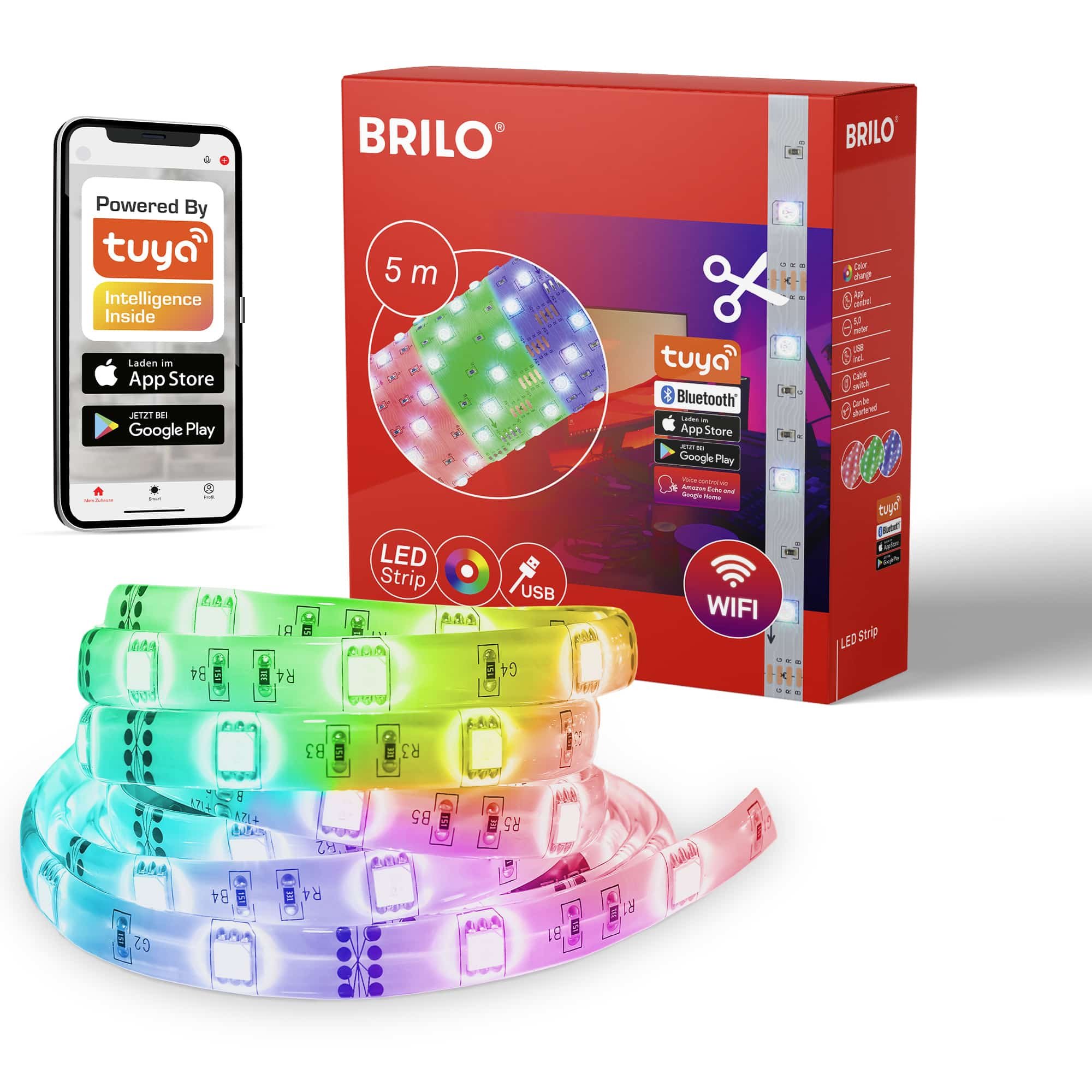 BRILO 2309-150 Smart RGB LED pásek s hudebním senzorem 500 cm 0,05W bílé - BRILO