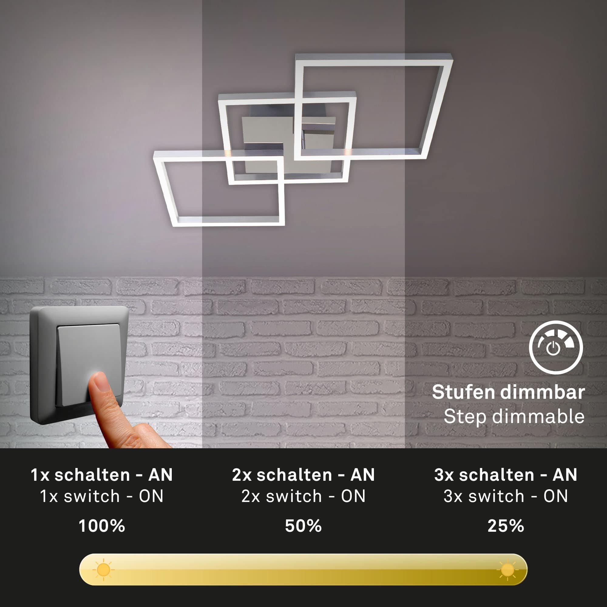 BRILO 3217-018 LED stropní svítidlo, 76,3 cm, 2600 LM, 36 W, hliník-chrom - BRILO (obrázek 3)