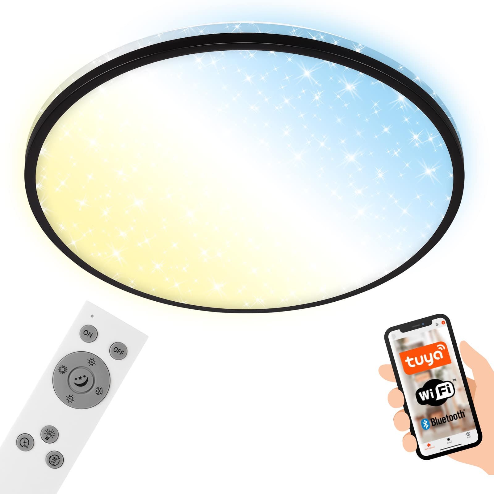 BRILO 3064-015 Hvězdné nebe CCT LED stropní svítidlo, pr. 33,3 cm, 24 W, 2500 lm, černá - BRILO