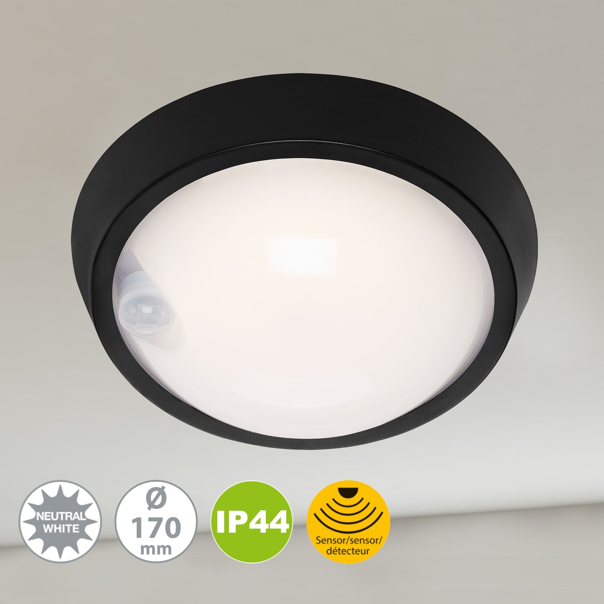BRILO 3352-015 LED venkovní svítidlo s čidlem, pr. 17 cm, 12 W, černá - BRILO (obrázek 6)