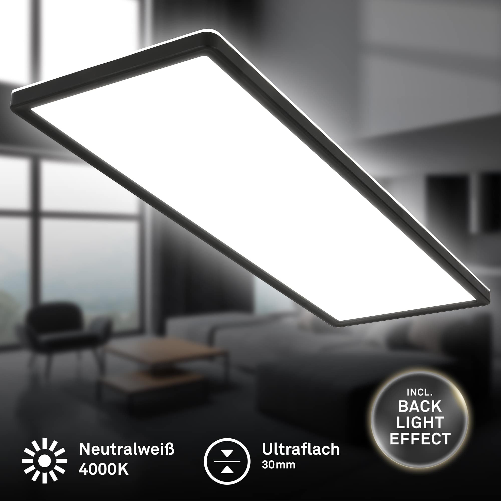 BRILO 7402-415 Ultraplochý LED panel s přímým a nepřímým osvětlením, 29,3 cm, LED, 22 W, 3000 lm, černá - BRILO (obrázek 3)