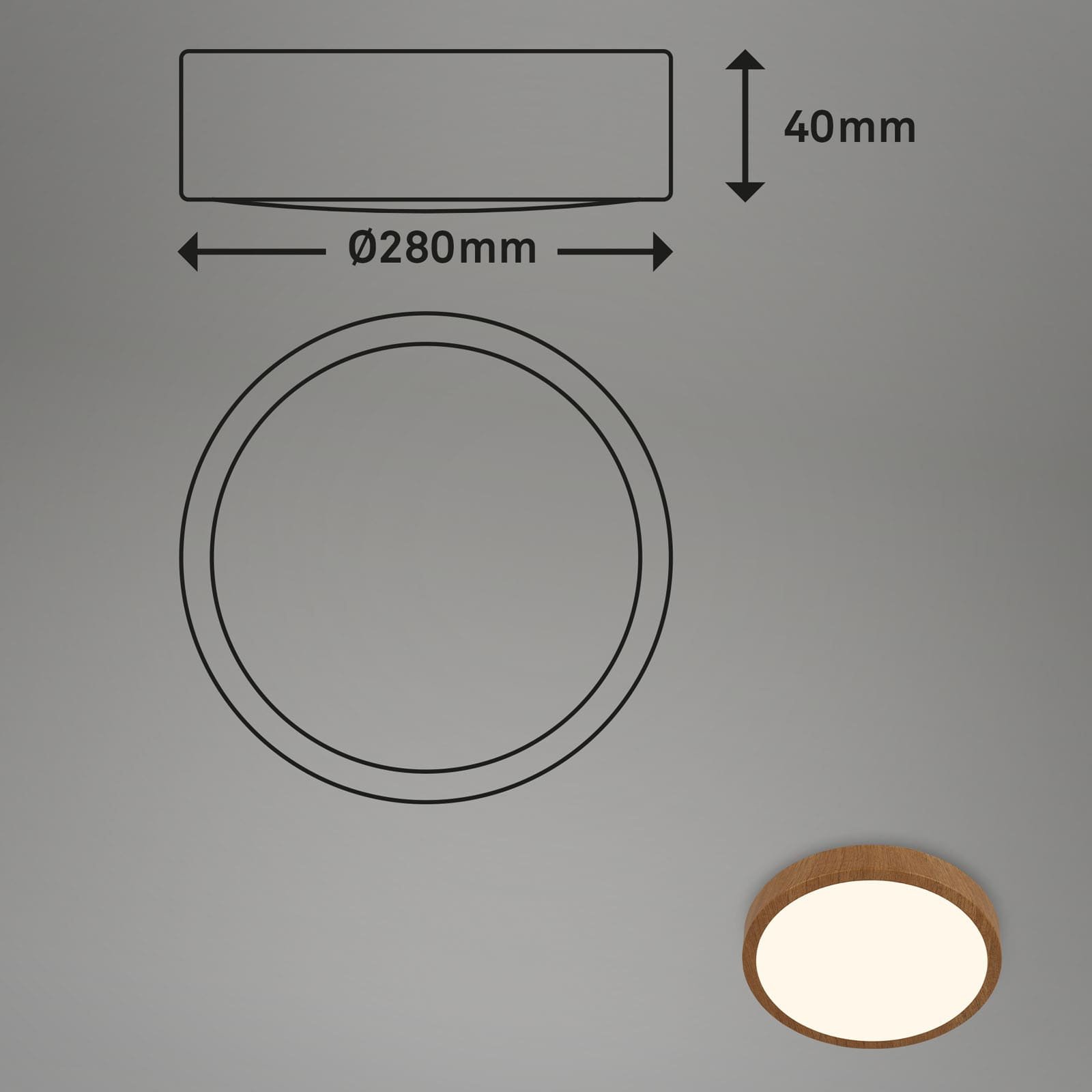 BRILO 3724-014 LED přisazené svítidlo, pr. 28 cm, 12 W, 2000 lm, barva dřeva - BRILONER (obrázek 6)