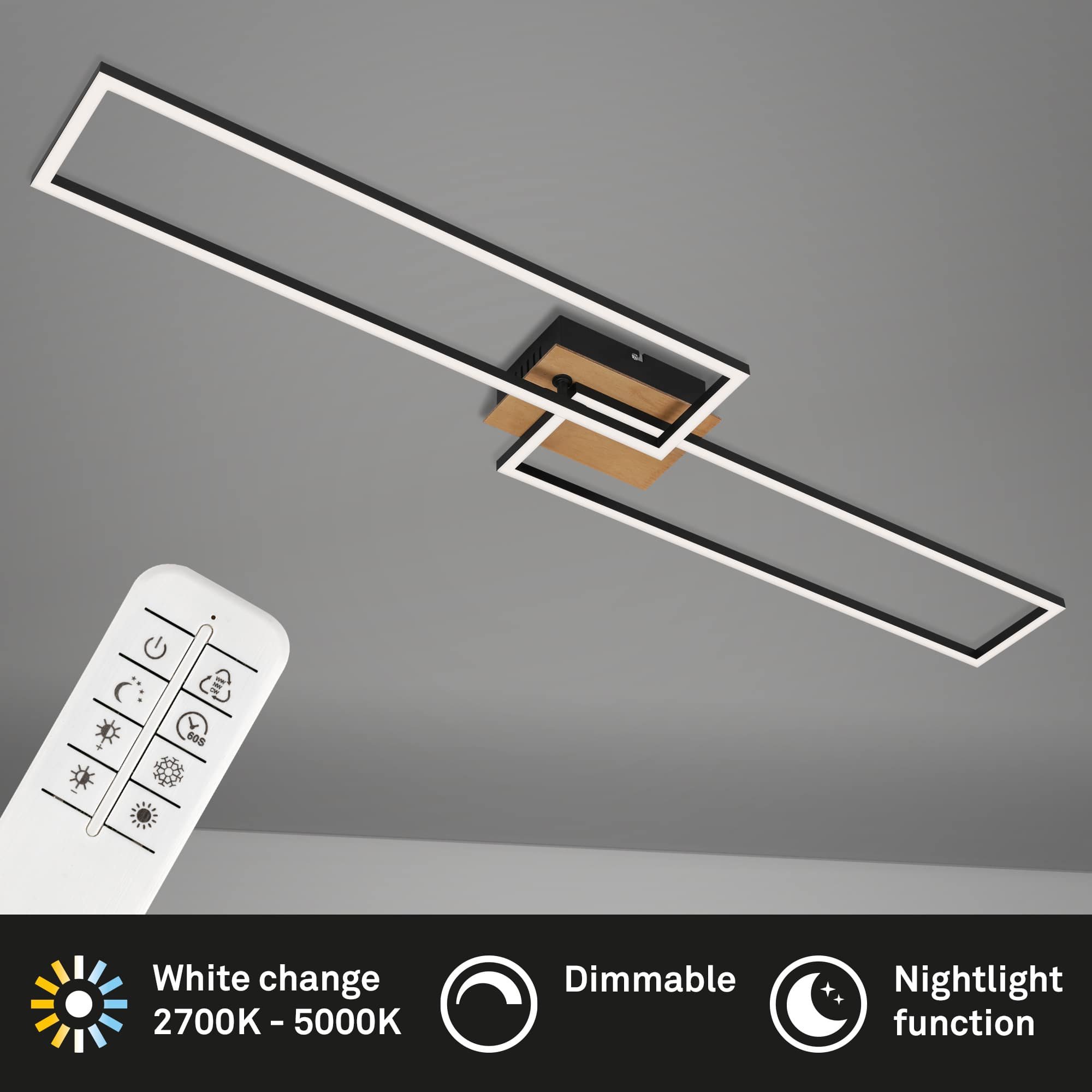 BRILO 3145-014 LED CCT rám 110 cm 40W 2x2200lm dřevo-černá - BRILO (obrázek 3)