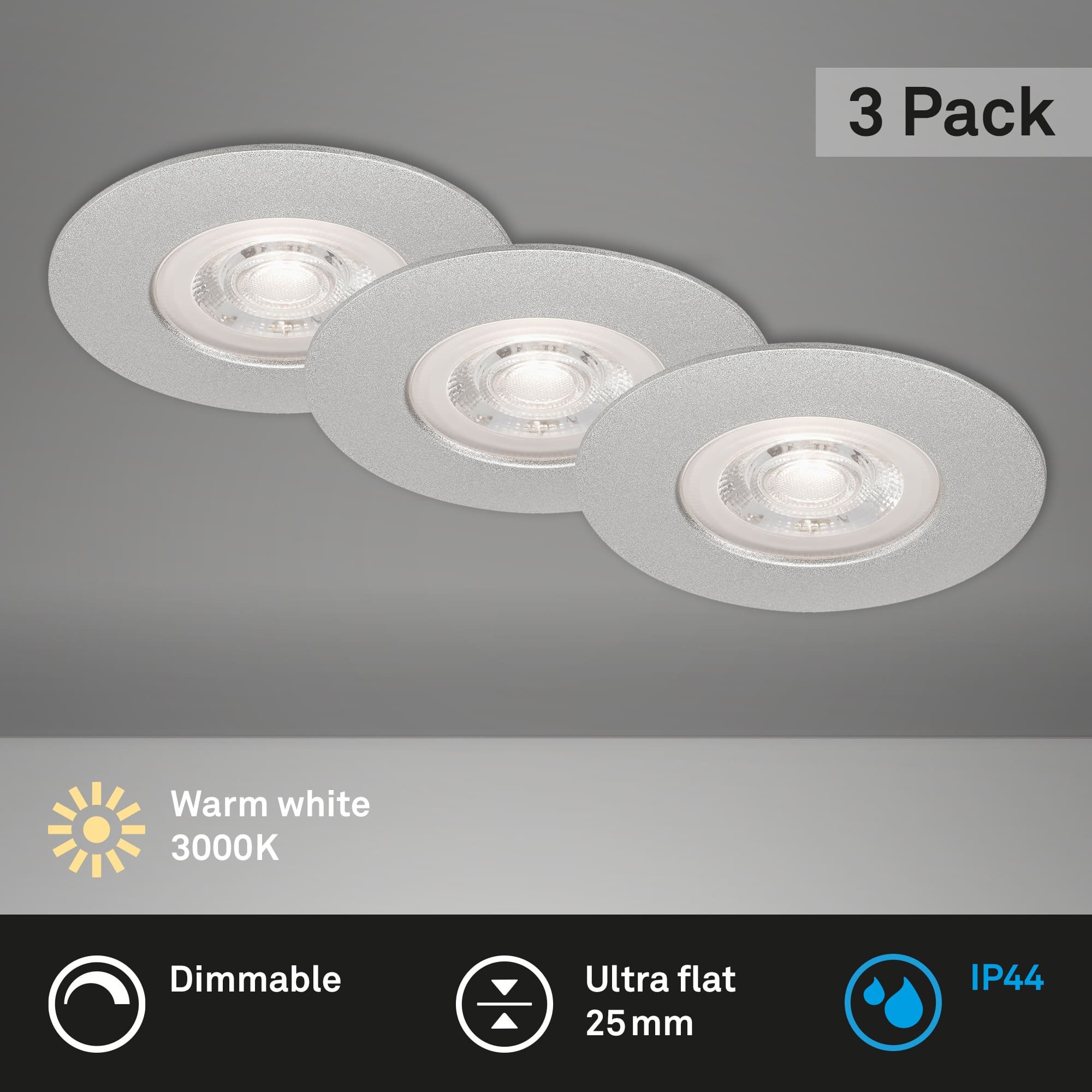BRI 7047-034 3ks sada LED vestavné svítidlo, pr. 9 cm, stmívatelné 5 W, matný chrom - BRILONER (obrázek 2)