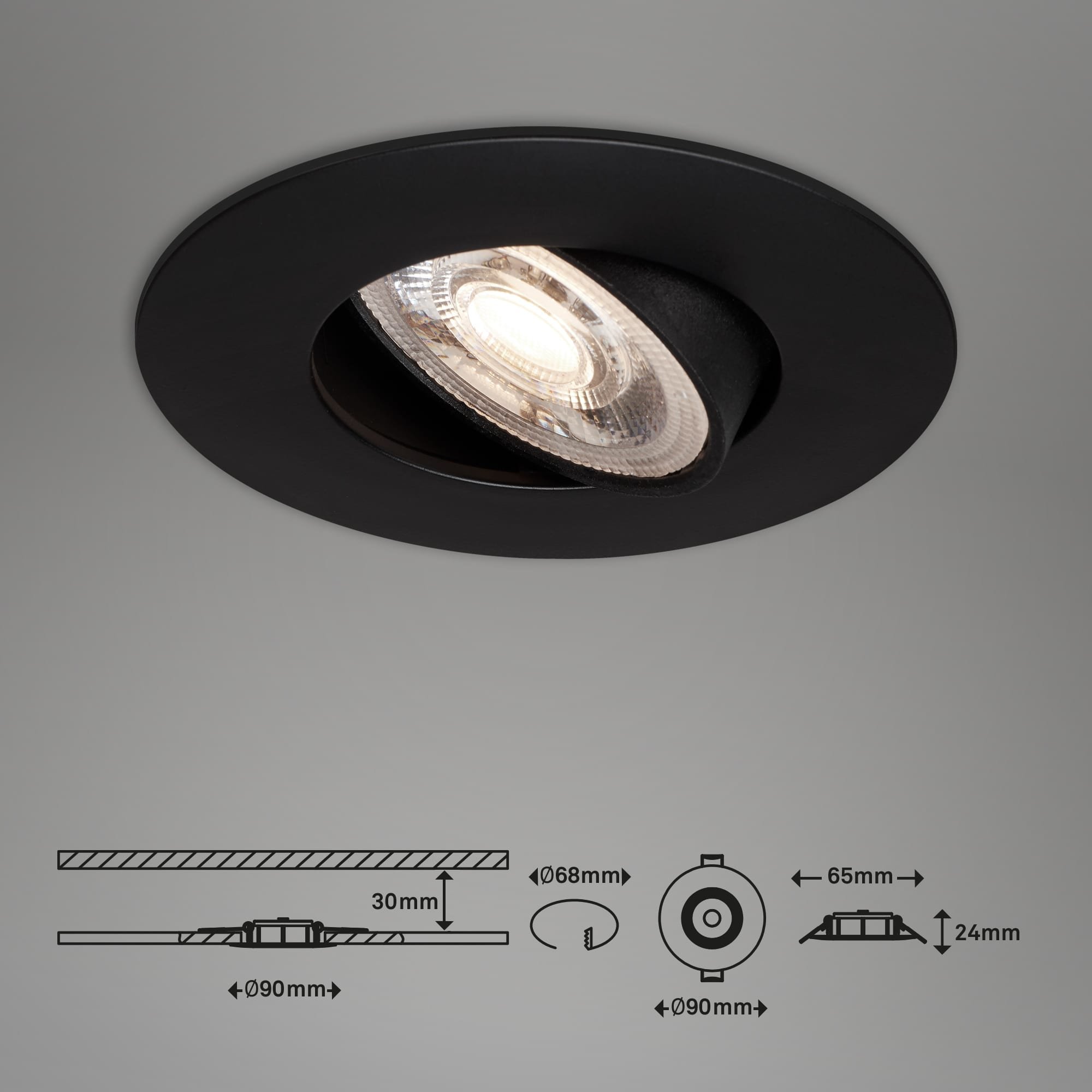 BRI 7048-035 3ks sada LED vestavné svítidlo, pr. 9 cm, nastavitelné, 5 W, černá - BRILONER (obrázek 7)