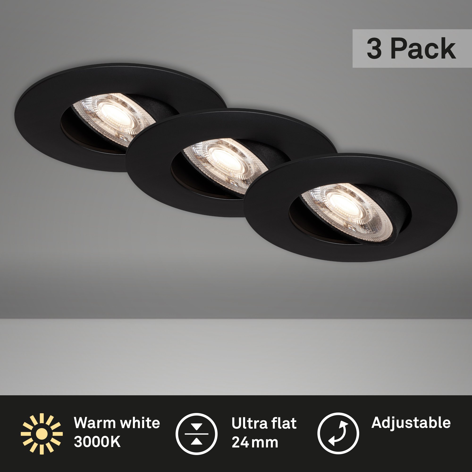 BRI 7146-035 3ks sada ultraploché LED vestavné svítidlo, pr. 9 cm, 5 W, černá - BRILONER (obrázek 2)