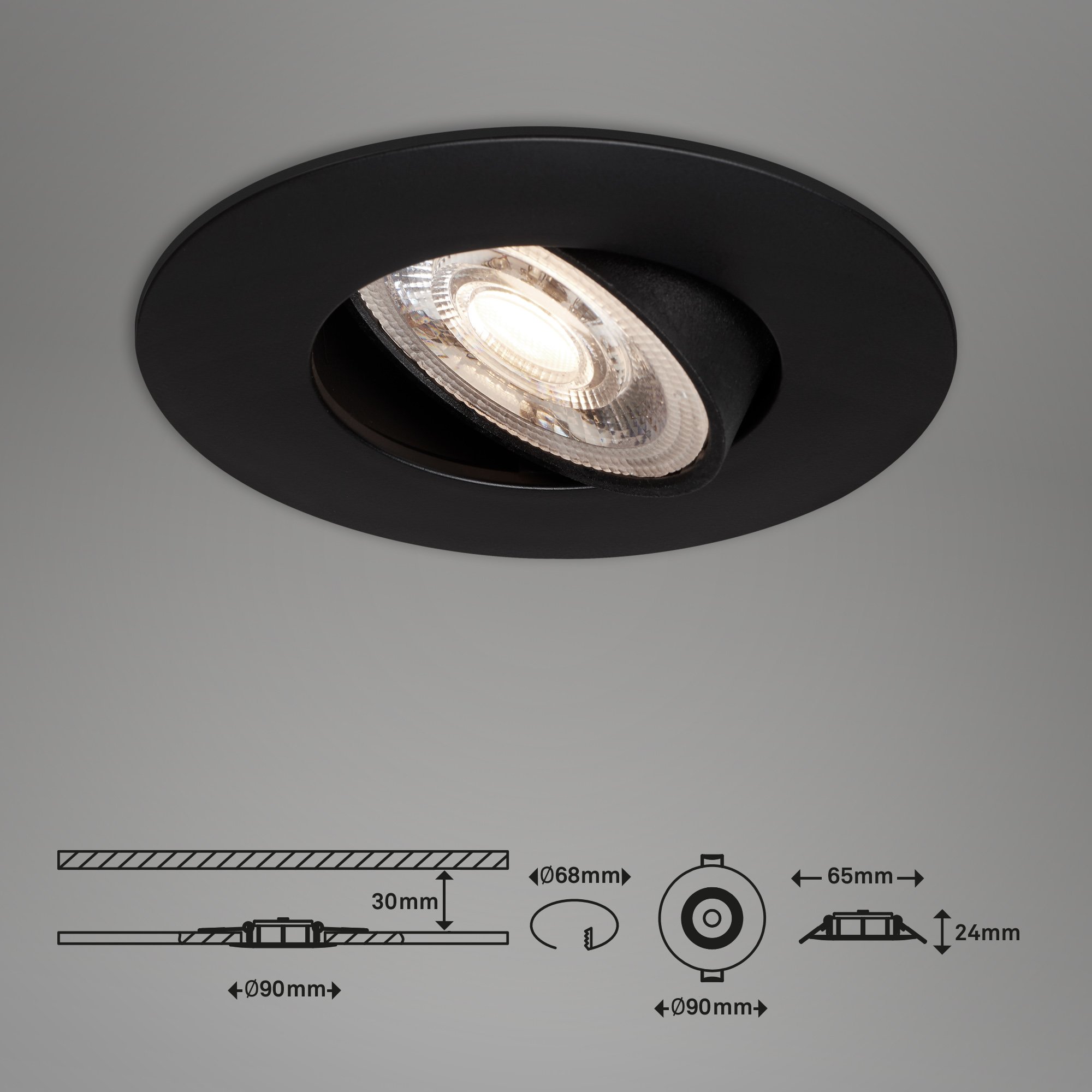 BRI 7146-035 3ks sada ultraploché LED vestavné svítidlo, pr. 9 cm, 5 W, černá - BRILONER (obrázek 7)