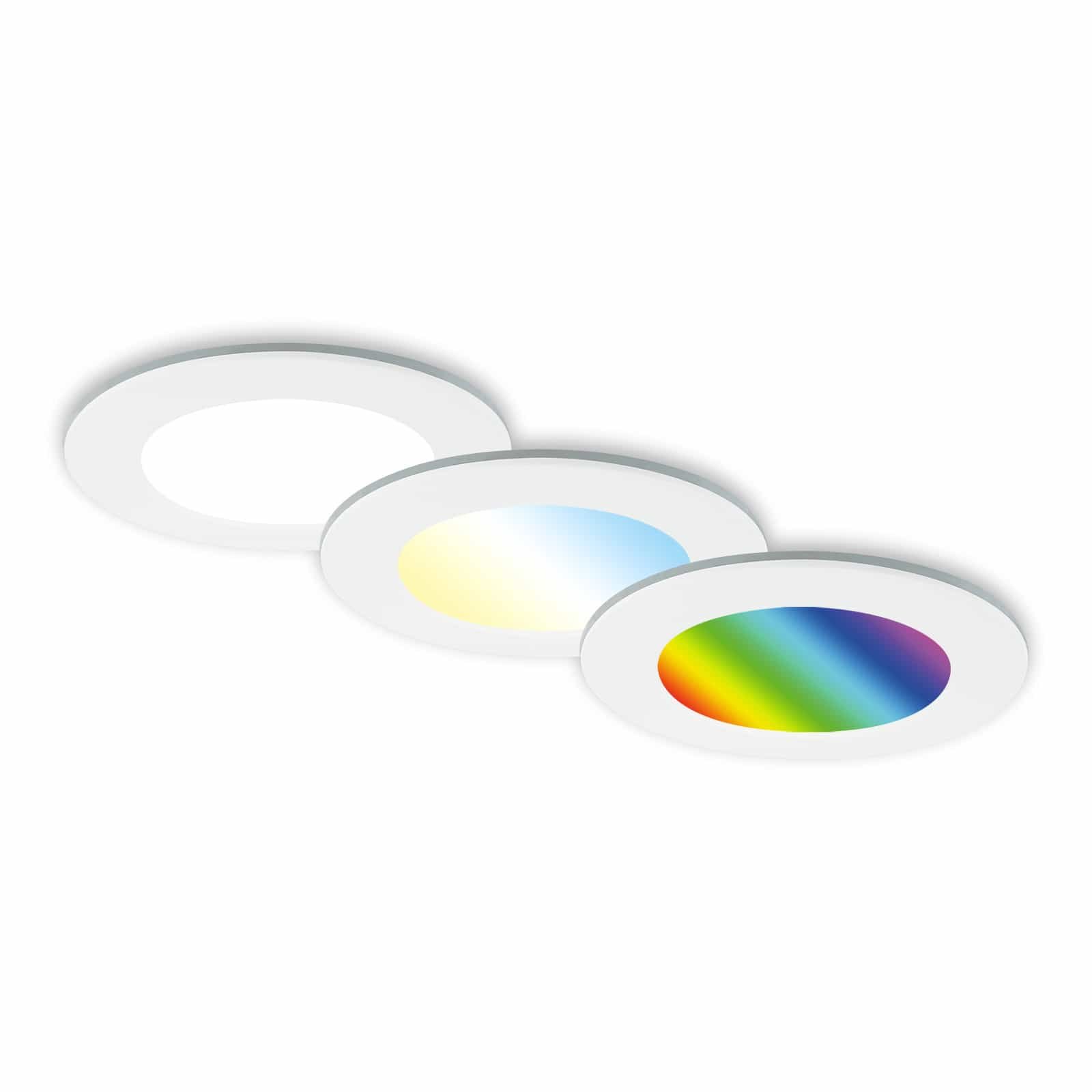 BRI 7035-036 RGB-CCT LED vestavná svítidla sada, pr.9,2 cm, 3x LED, 4,8 W, 450 lm, bílé - BRILONER