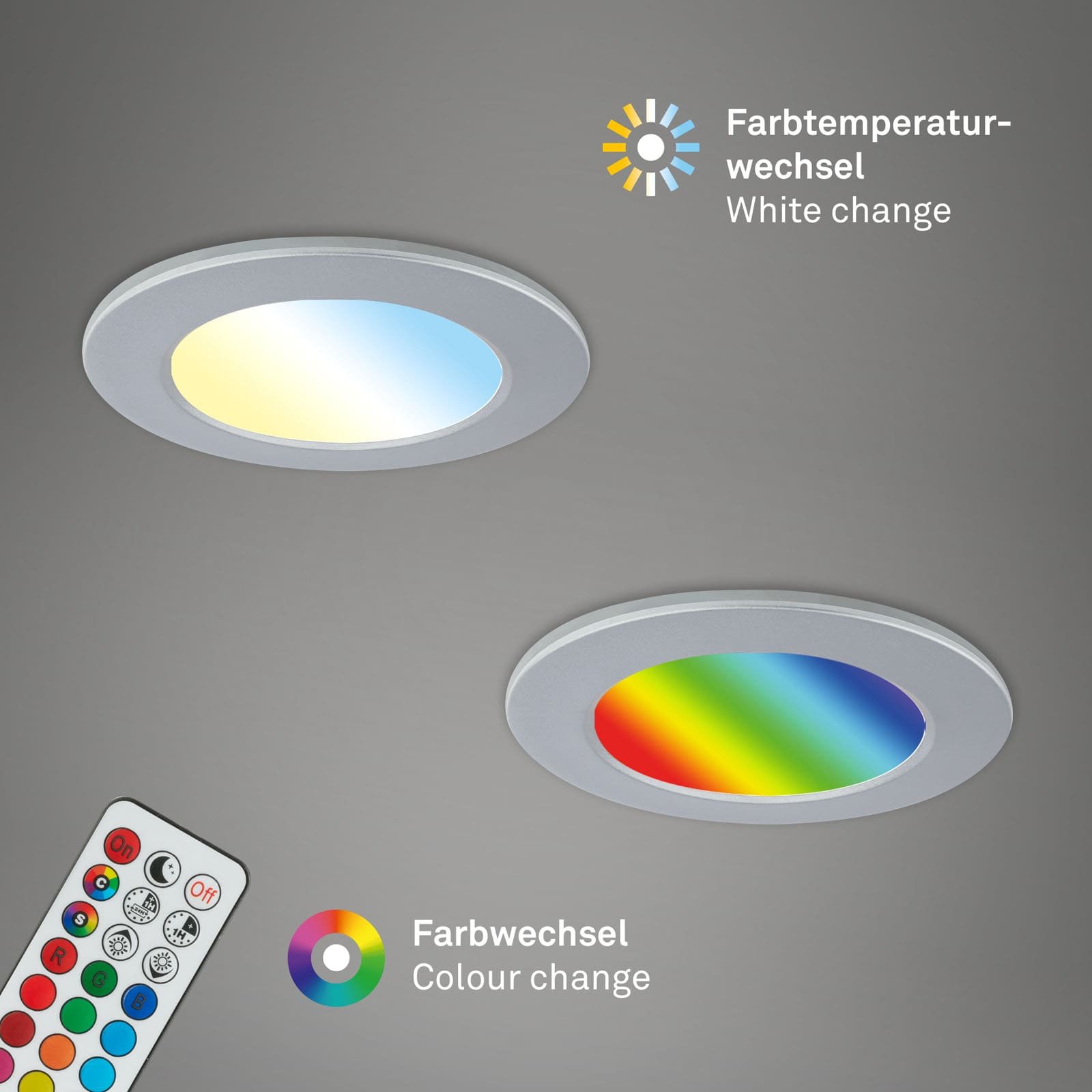 BRI 7035-034 RGB-CCT LED vestavná svítidla sada, pr.9,2 cm, 3x LED, 4,8 W, 450 lm, matný chrom - BRILONER (obrázek 5)
