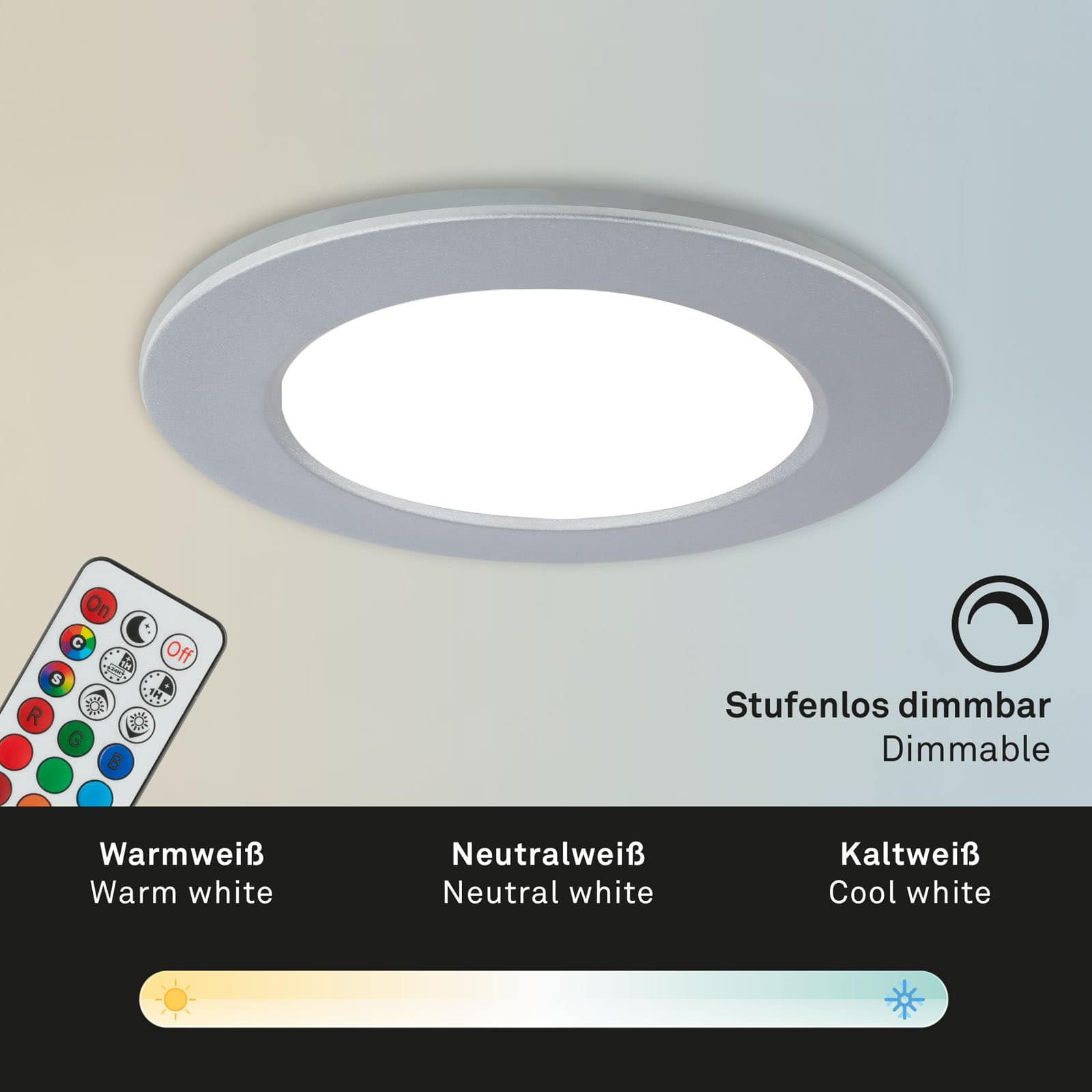 BRI 7035-034 RGB-CCT LED vestavná svítidla sada, pr.9,2 cm, 3x LED, 4,8 W, 450 lm, matný chrom - BRILONER (obrázek 6)
