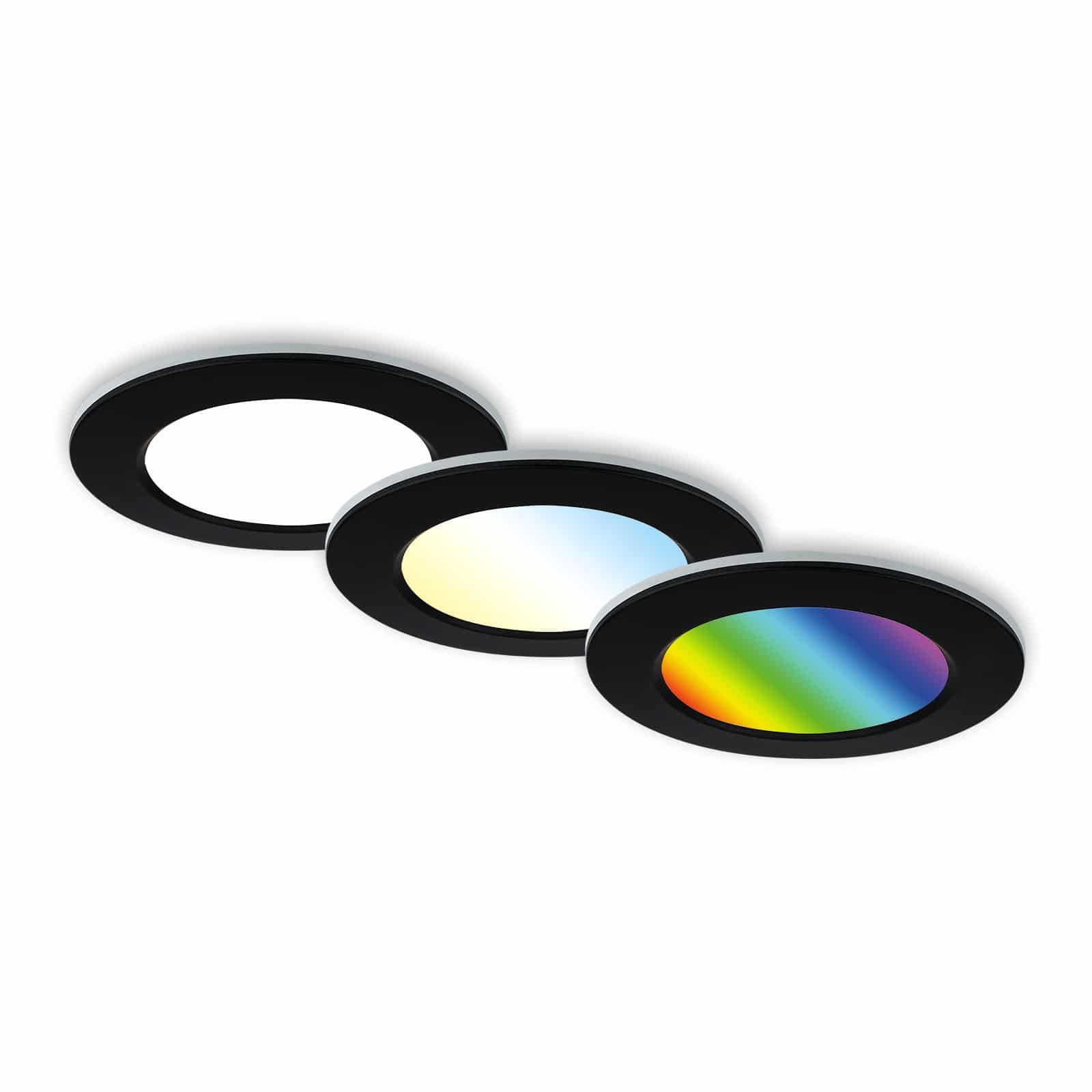 BRI 7035-035 RGB-CCT LED vestavná svítidla sada, pr.9,2 cm, 3x LED, 4,8 W, 450 lm, černá - BRILONER