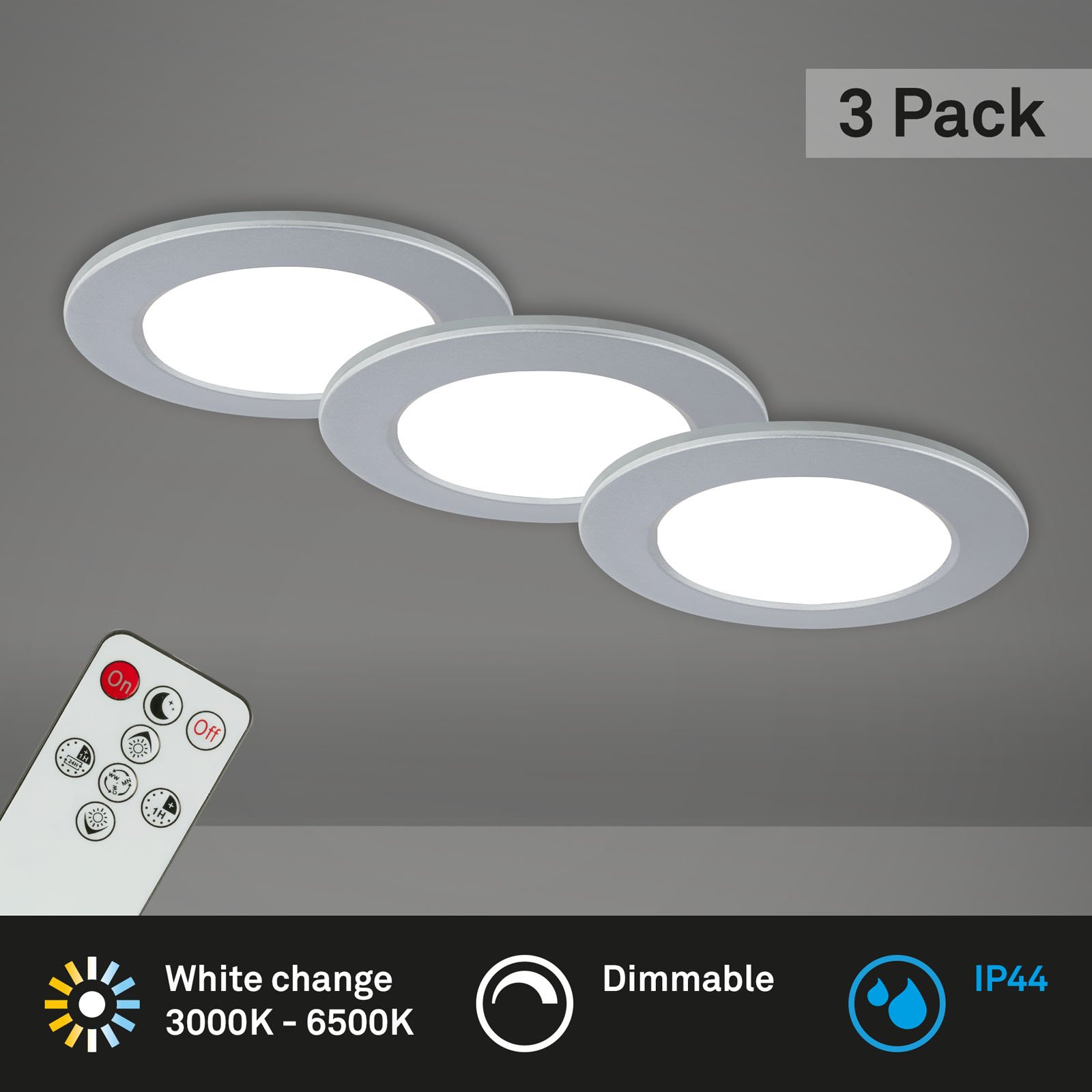 BRI 7034-034 CCT LED vestavná svítidla sada, pr.9,2 cm, 3x LED, 4,8 W, 450 lm, matný chrom - BRILONER (obrázek 2)