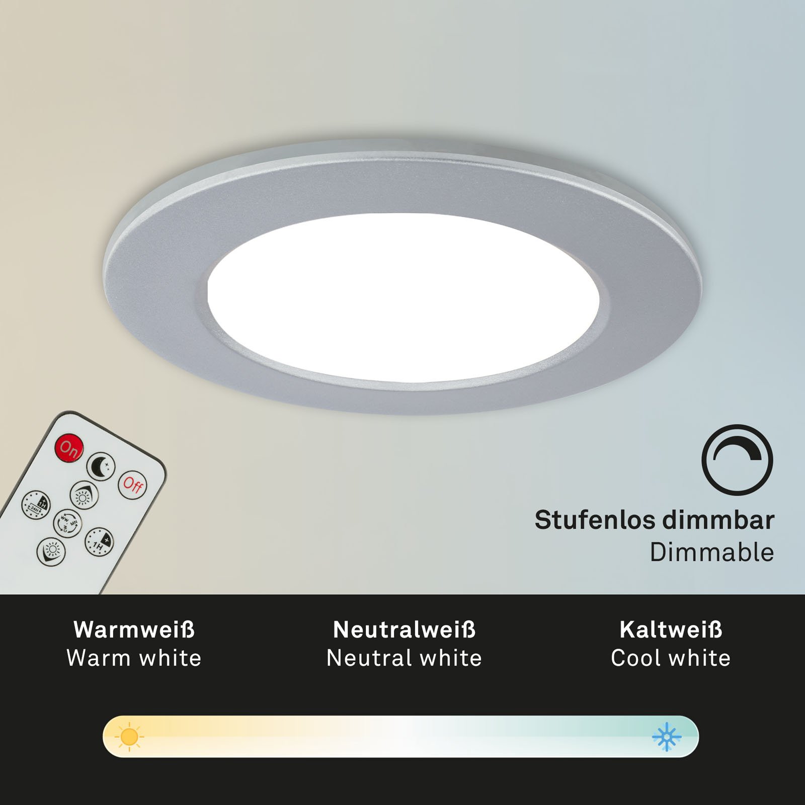 BRI 7034-034 CCT LED vestavná svítidla sada, pr.9,2 cm, 3x LED, 4,8 W, 450 lm, matný chrom - BRILONER (obrázek 5)