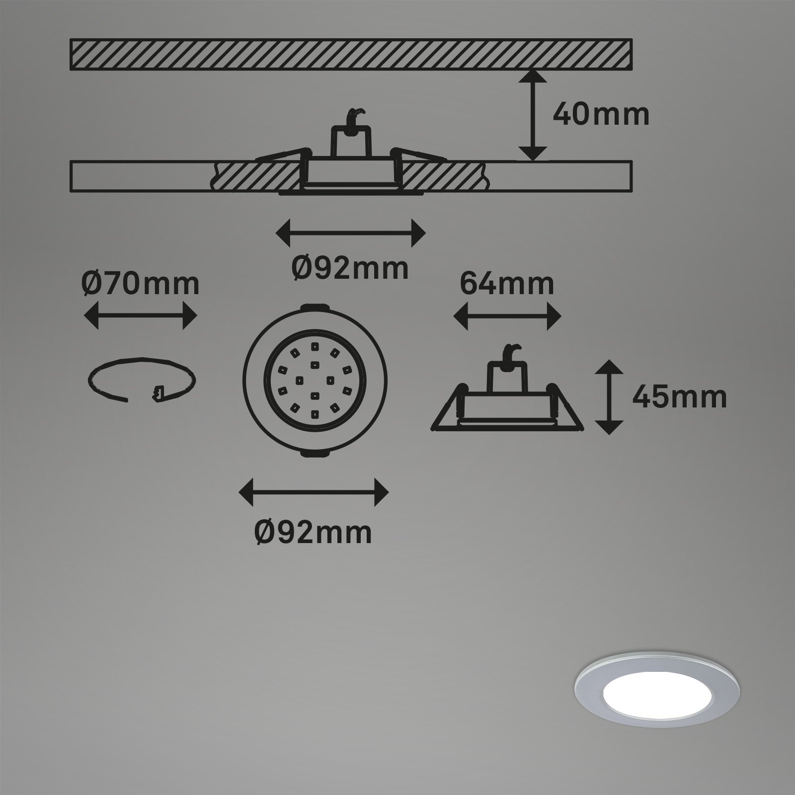 BRI 7034-034 CCT LED vestavná svítidla sada, pr.9,2 cm, 3x LED, 4,8 W, 450 lm, matný chrom - BRILONER (obrázek 8)