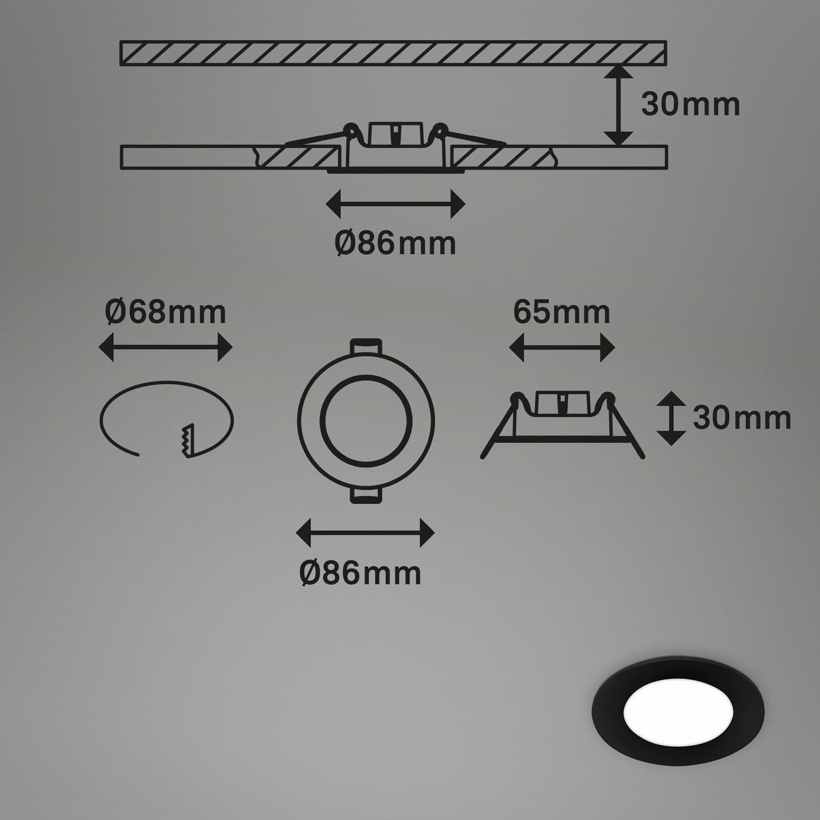 BRI 7125-435 LED vestavná svítidla 3ks sada, pr.8,6 cm, 3x LED, 3 W, 350 lm, černá - BRILONER (obrázek 6)