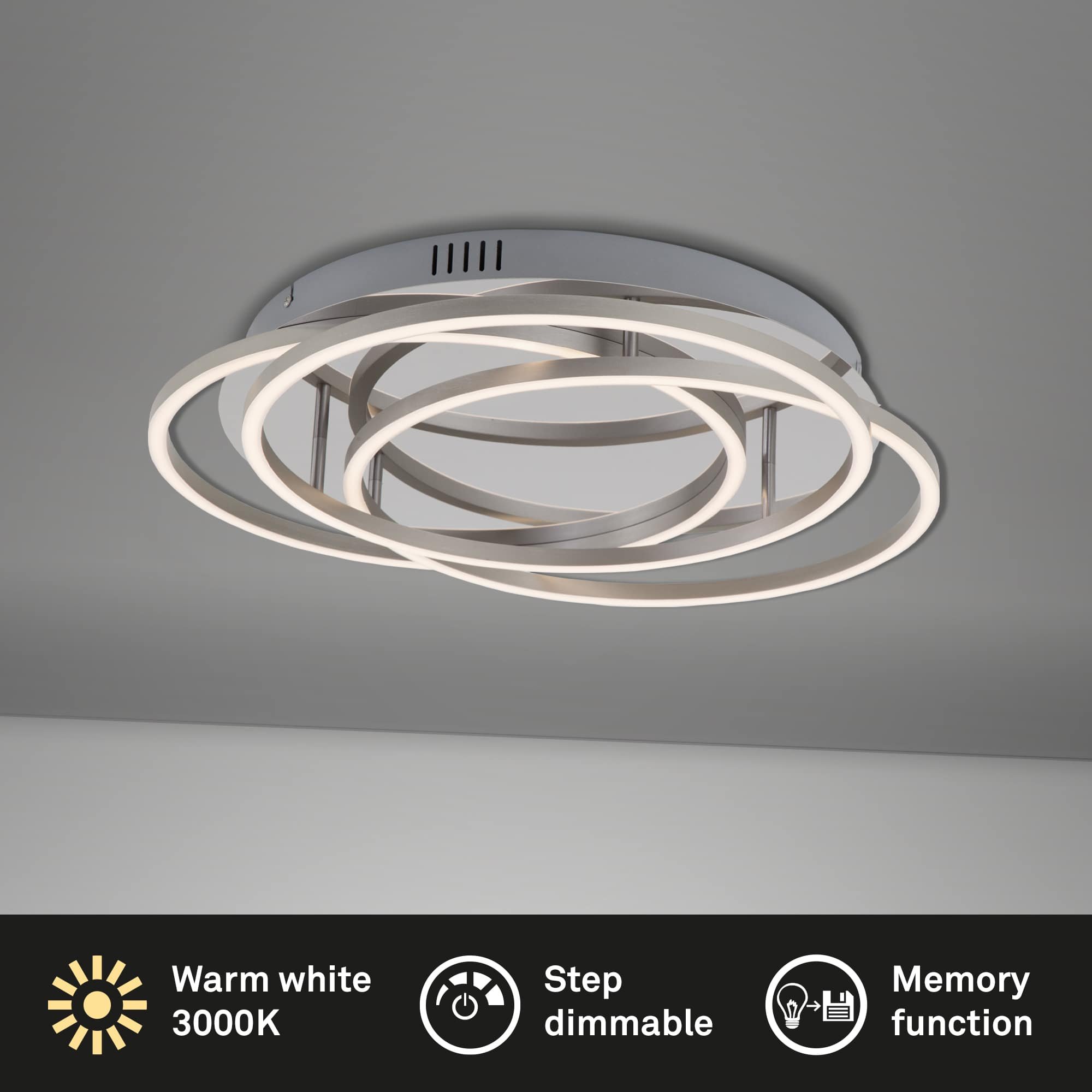 BRI 3248-018 LED stropní svítidlo, pr. 52,5 cm, 56 W, hliník-chrom - BRILONER (obrázek 3)