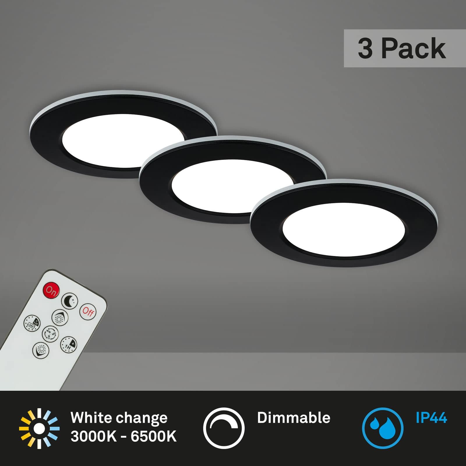 BRI 7034-035 CCT LED vestavná svítidla sada, pr.9,2 cm, 3x LED, 4,8 W, 450 lm, černá - BRILONER (obrázek 2)