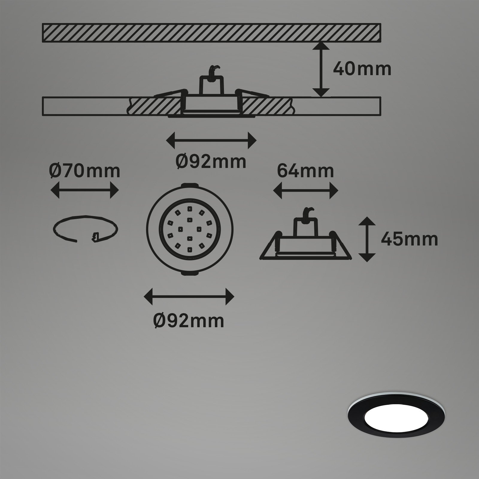 BRI 7034-035 CCT LED vestavná svítidla sada, pr.9,2 cm, 3x LED, 4,8 W, 450 lm, černá - BRILONER (obrázek 10)