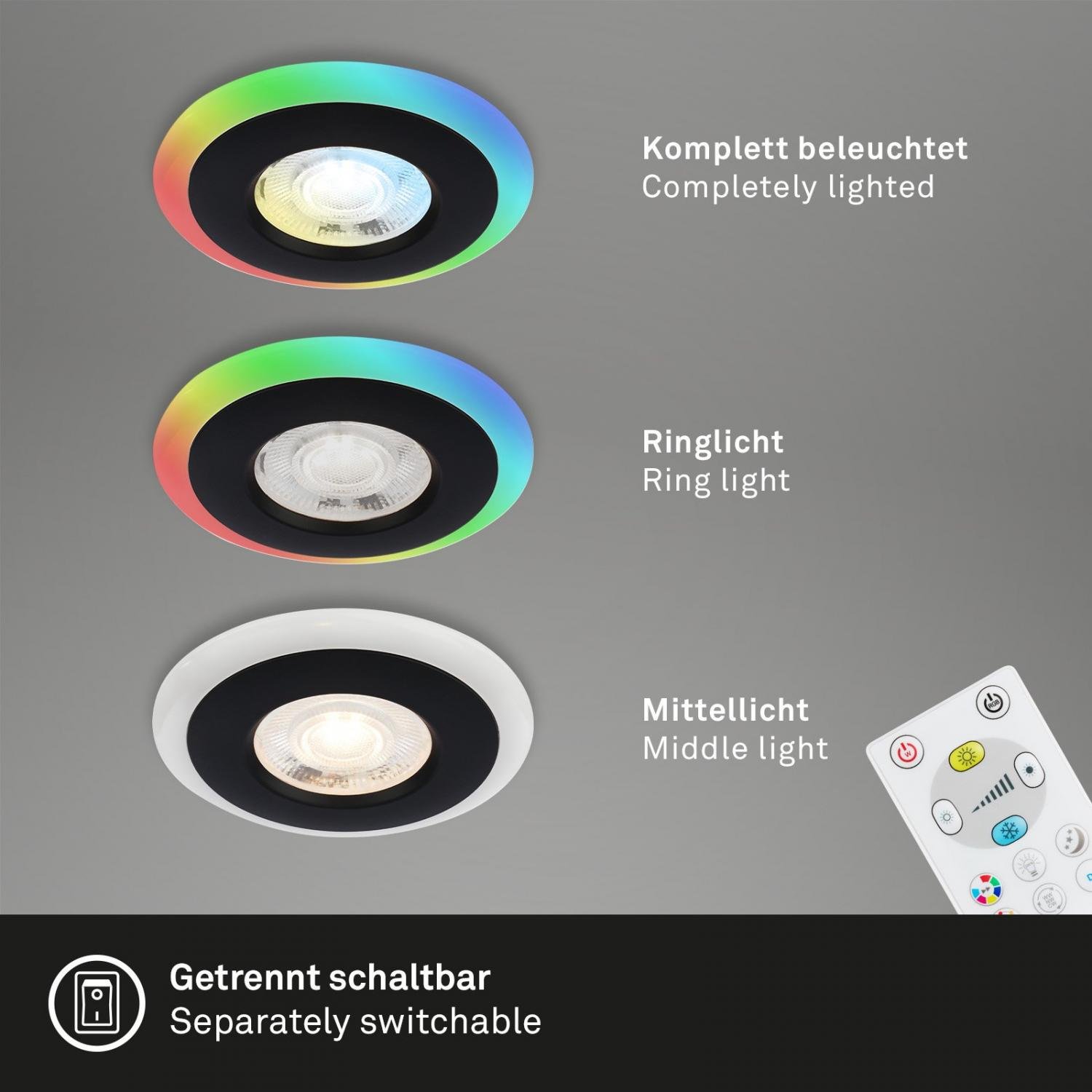 BRI 7040-035 LED vestavná svítidla sada, pr.8,4 cm, 3x LED, 5 W, 460 lm, černá - BRILONER (obrázek 2)