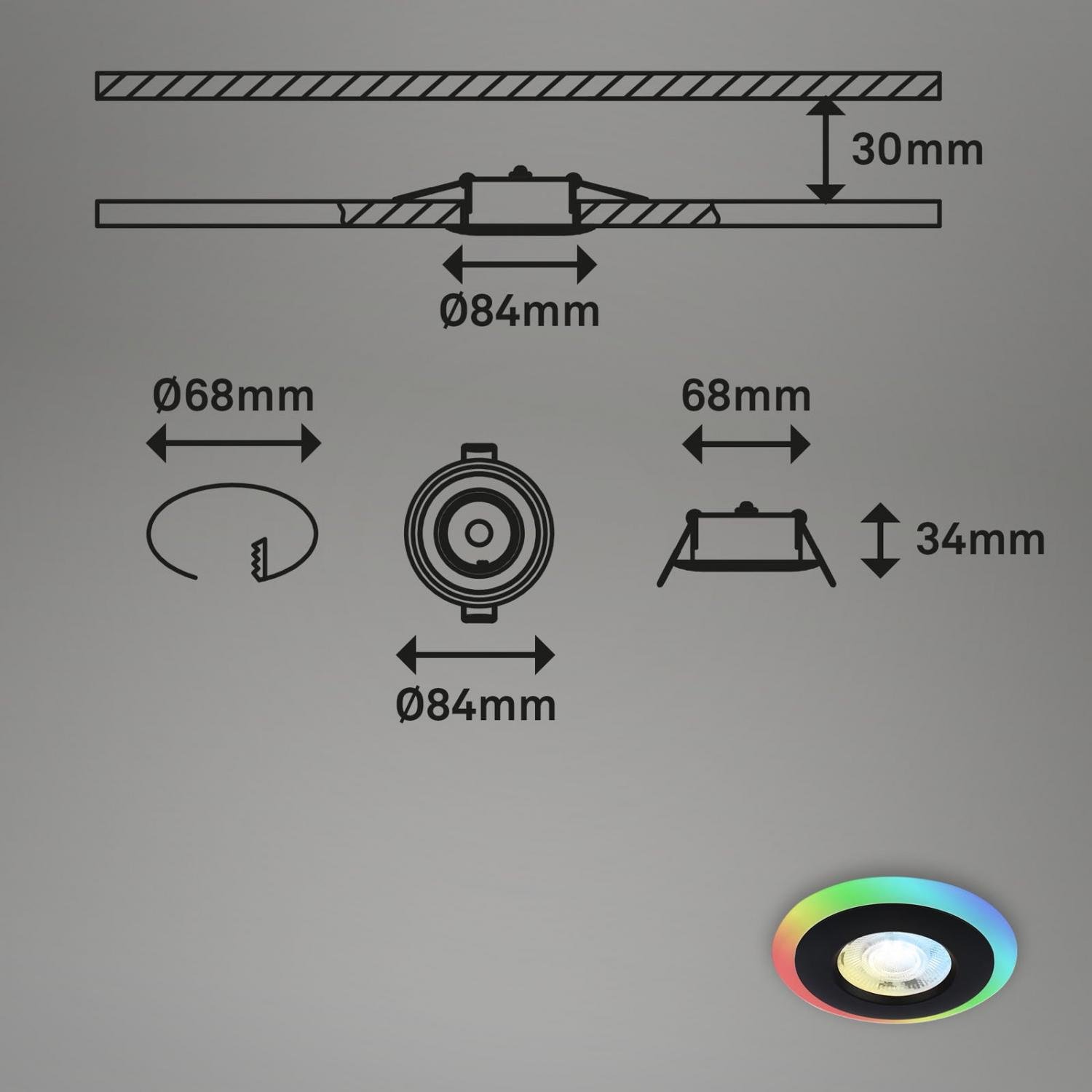 BRI 7040-035 LED vestavná svítidla sada, pr.8,4 cm, 3x LED, 5 W, 460 lm, černá - BRILONER (obrázek 4)