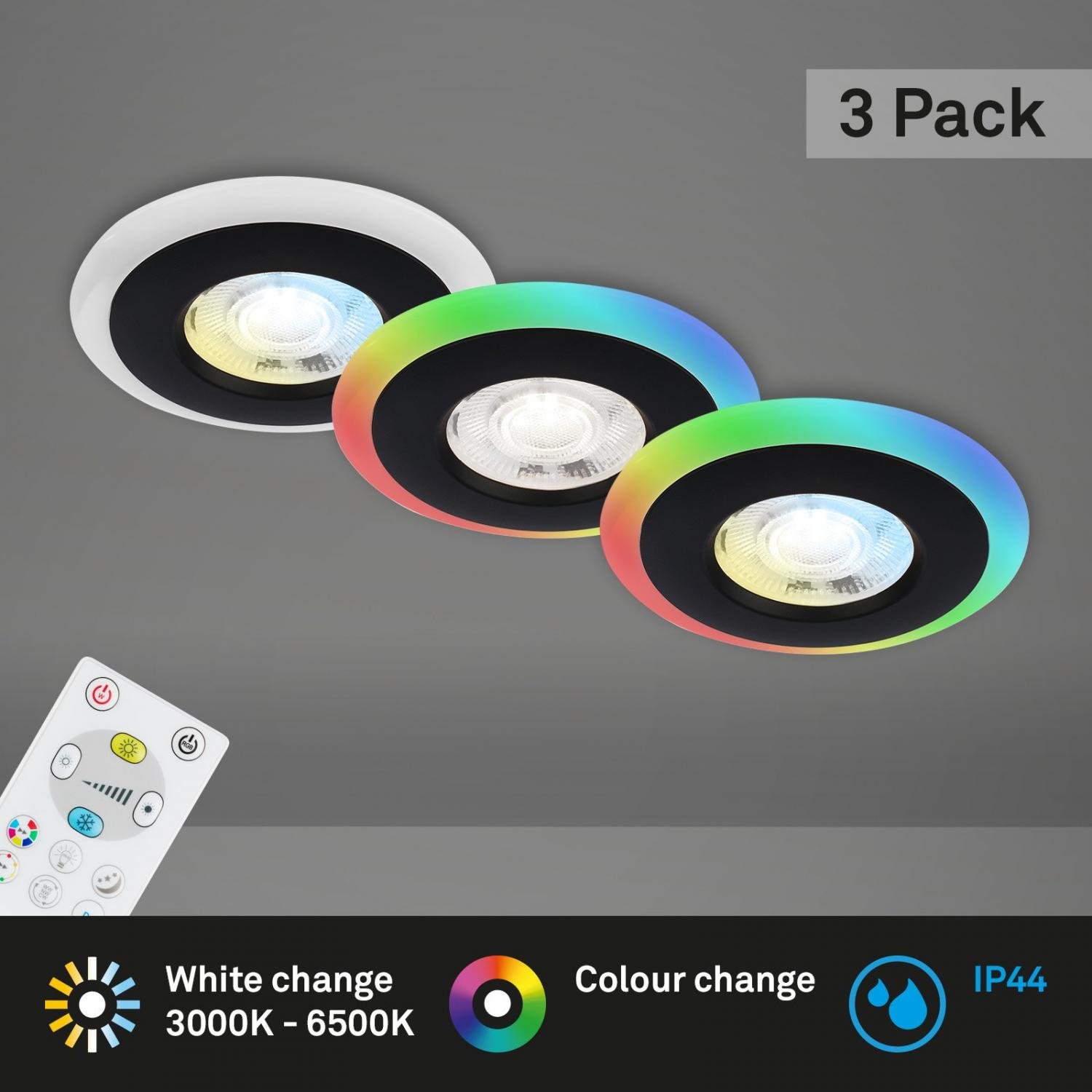 BRI 7040-035 LED vestavná svítidla sada, pr.8,4 cm, 3x LED, 5 W, 460 lm, černá - BRILONER (obrázek 5)