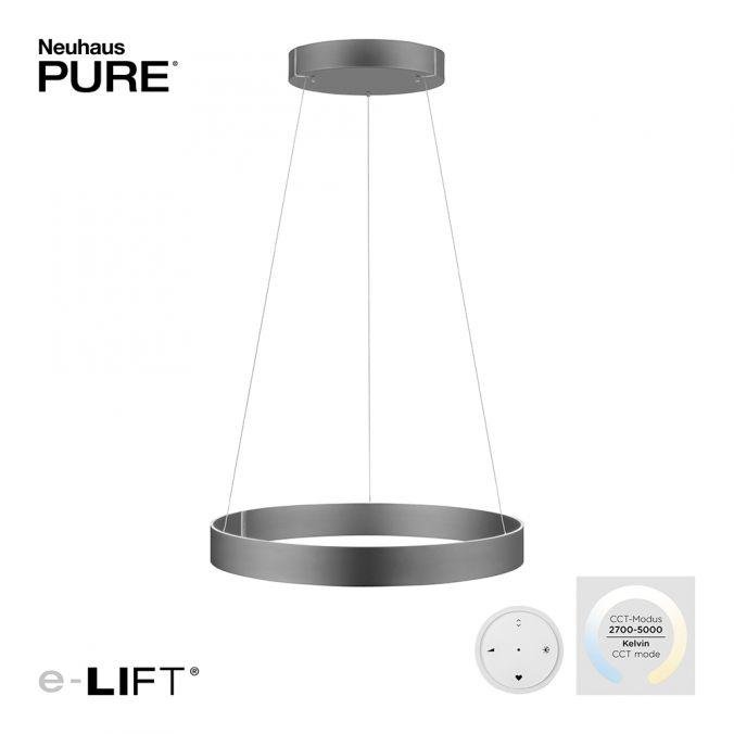 PN 2561-15 Paul Neuhaus LED závěsné svítidlo PURE-E-CLIPSE elektricky nastavitelná výška 2700-5000K šedá mystic - PAUL NEUHAUS