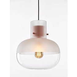 Obrázek pro produkt Závěsné svítidlo AWA MEDIUM 31cm transparent. lesklé - pískované (horní část), montura měď, baldachýn měď, textilní kabel černý - BROKIS A