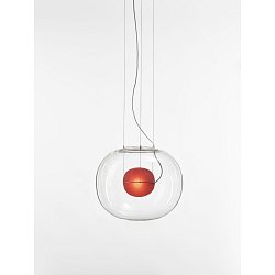 Obrázek pro produkt Závěsné svítidlo BIG ONE LARGE transparentní / červená, stříbrný elox, baldachýn broušená nerez ocel, černý kabel, DIM LED 18W 2700K - BROKIS A