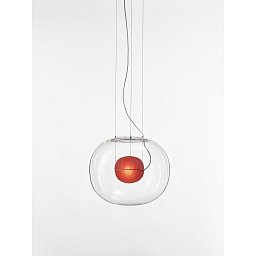 Obrázek pro produkt Závěsné svítidlo BIG ONE LARGE transparentní / červená, stříbrný elox, baldachýn broušená nerez ocel, černý kabel, DIM LED 18W 2700K - BROKIS A