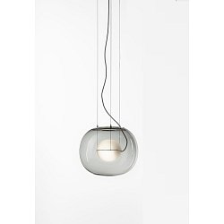Obrázek pro produkt Závěsné svítidlo BIG ONE SMALL šedá kouřová lesklá / triplex, stříbrný elox, baldachýn broušená nerez ocel, černý kabel, DIM LED 15W 2700K - BROKIS