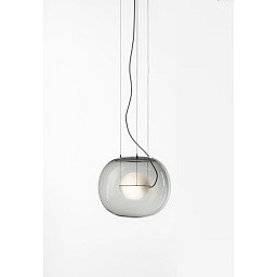 Obrázek pro produkt Závěsné svítidlo BIG ONE SMALL šedá kouřová lesklá / triplex, stříbrný elox, baldachýn broušená nerez ocel, černý kabel, DIM LED 15W 2700K - BROKIS