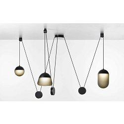 Obrázek pro produkt Závěsné svítidlo PLANETS 3 sklo šedé kouřové matné / černý matovaný komaxit se strukturou /  textilní černý kabel DIM 19,7W 2700K - BROKIS