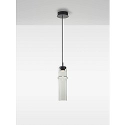 Obrázek pro produkt Závěsné svítidlo BAMBOO FOREST M UP sklo hnědé kouřové lesklé / černý kov / BROKIS konektor 24V, textilní černý kabel, DIM 6,5W 2700K - BROKIS