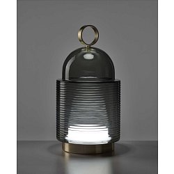 Obrázek pro produkt Stolní svítidlo DOME NOMAD LINES LARGE sklo hnědé kouřové lesklé / mosaz / černý kabel nabíjecí USB2/MAG, 5V - BROKIS