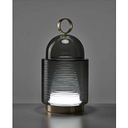 Obrázek pro produkt Stolní svítidlo DOME NOMAD LINES LARGE sklo hnědé kouřové lesklé / mosaz / černý kabel nabíjecí USB2/MAG, 5V - BROKIS
