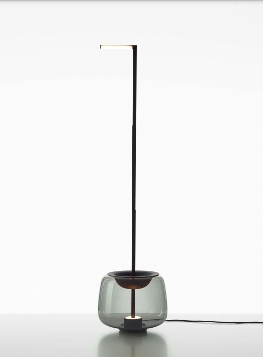 Levně BRO PC01297_003 Stojací lampa DOUBLE FLOOR hnědá kouřová lesklá / černý matovaný komaxit se strukturou / textilní černý kabel - BROKIS